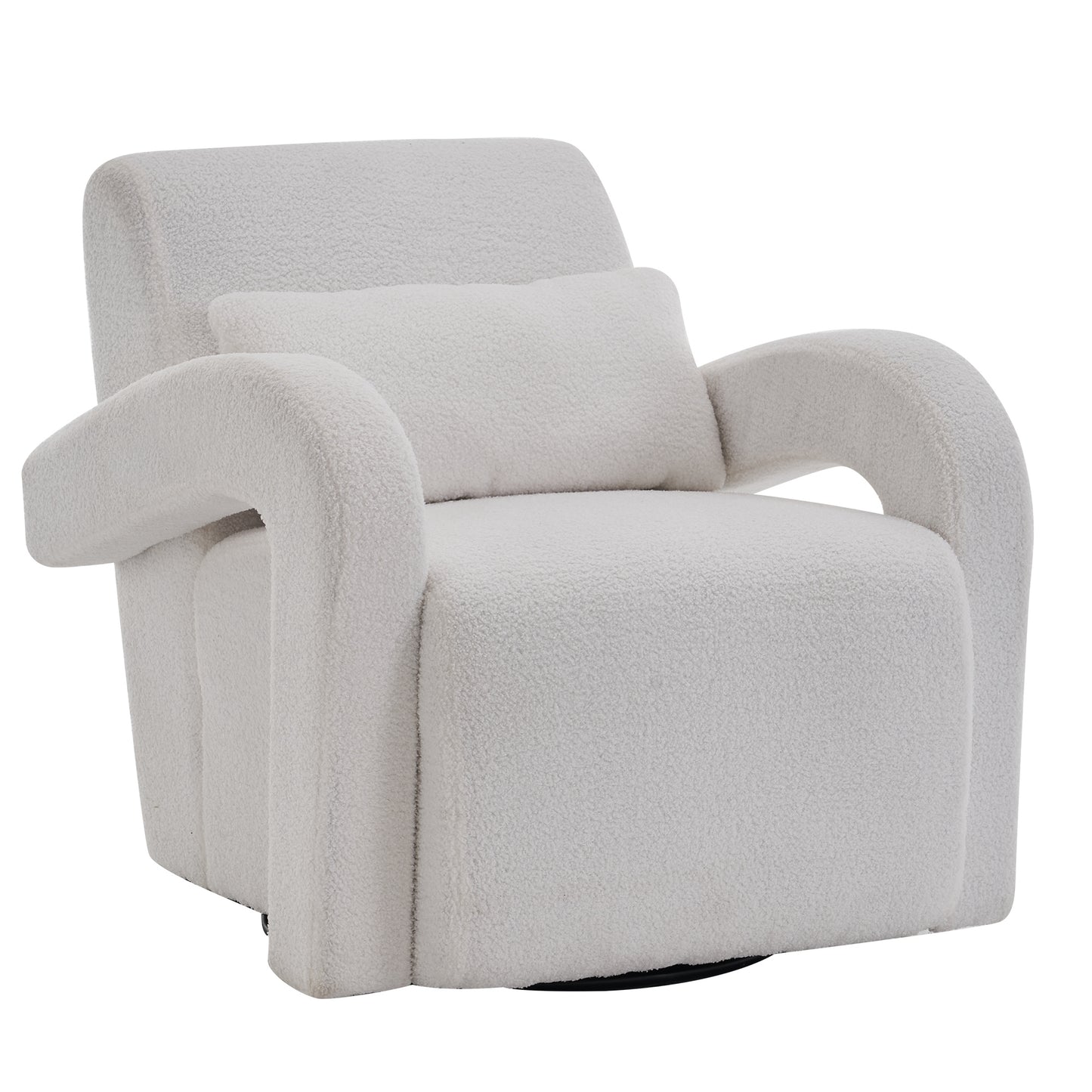 White Teddy Fabric Armchair - Modern Sturdy Lounge Chair with Curved Arms and Thick Cushioning for Plush Comfort