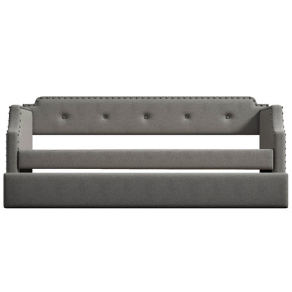 Upholstered Daybed with Trundle, Wood Slat Support,Upholstered Frame Sofa Bed, Twin,Gray