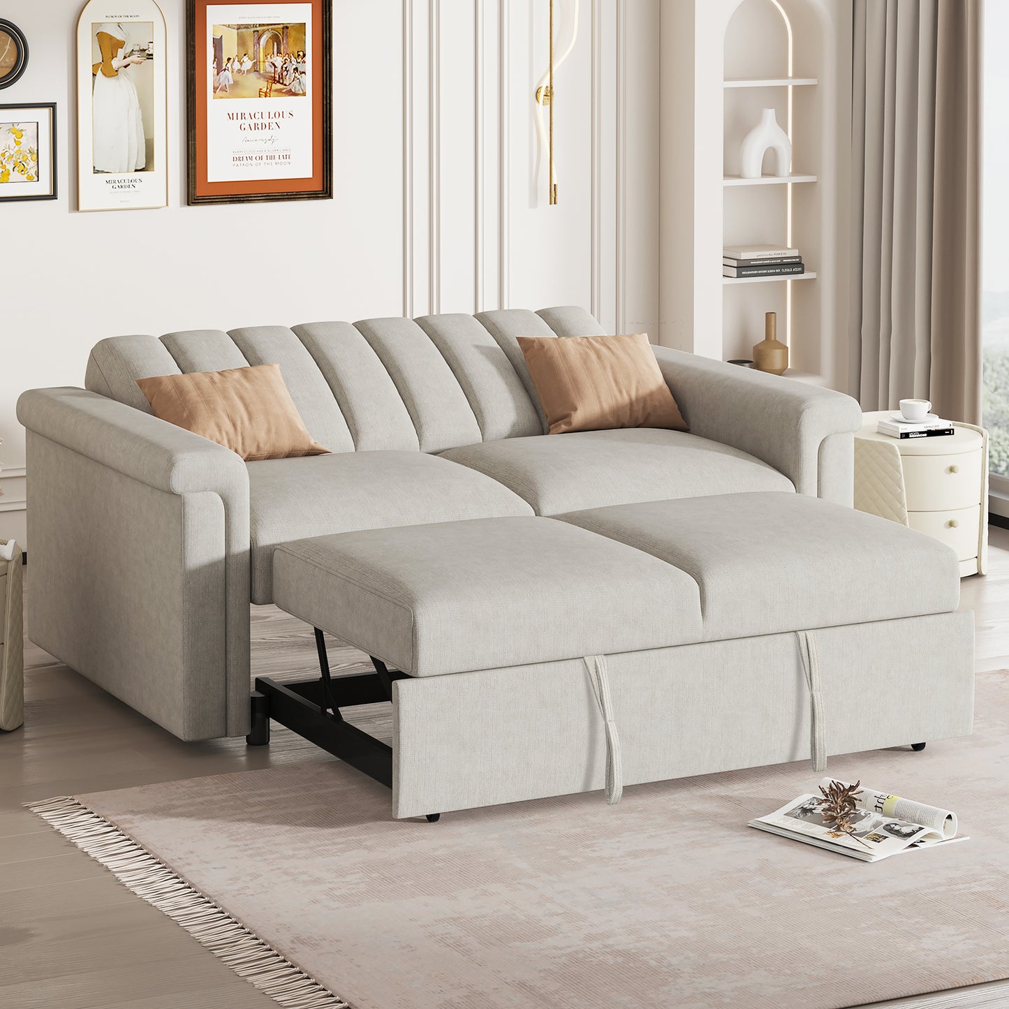 U_STYLE Convertible Soft Cushion Sofa Pull Bed,for Two People to Sit On