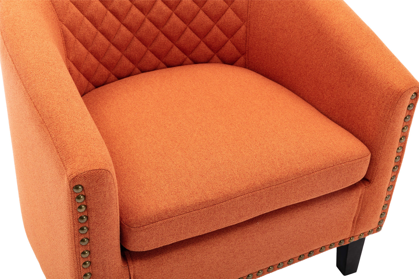 Barrel Chairs with Soft Padded Armrest, Club Chairs with nailheads and solid wood legs for Living Room Bedroom Waiting Room (Orange Linen)