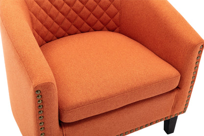 Barrel Chairs with Soft Padded Armrest, Club Chairs with nailheads and solid wood legs for Living Room Bedroom Waiting Room (Orange Linen)