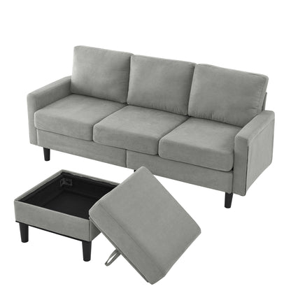 Upholstered Sectional Sofa Couch, L Shaped Couch With Storage Reversible Ottoman Bench 3 Seater for Living Room, Apartment, Compact Spaces, Fabric Light Gray