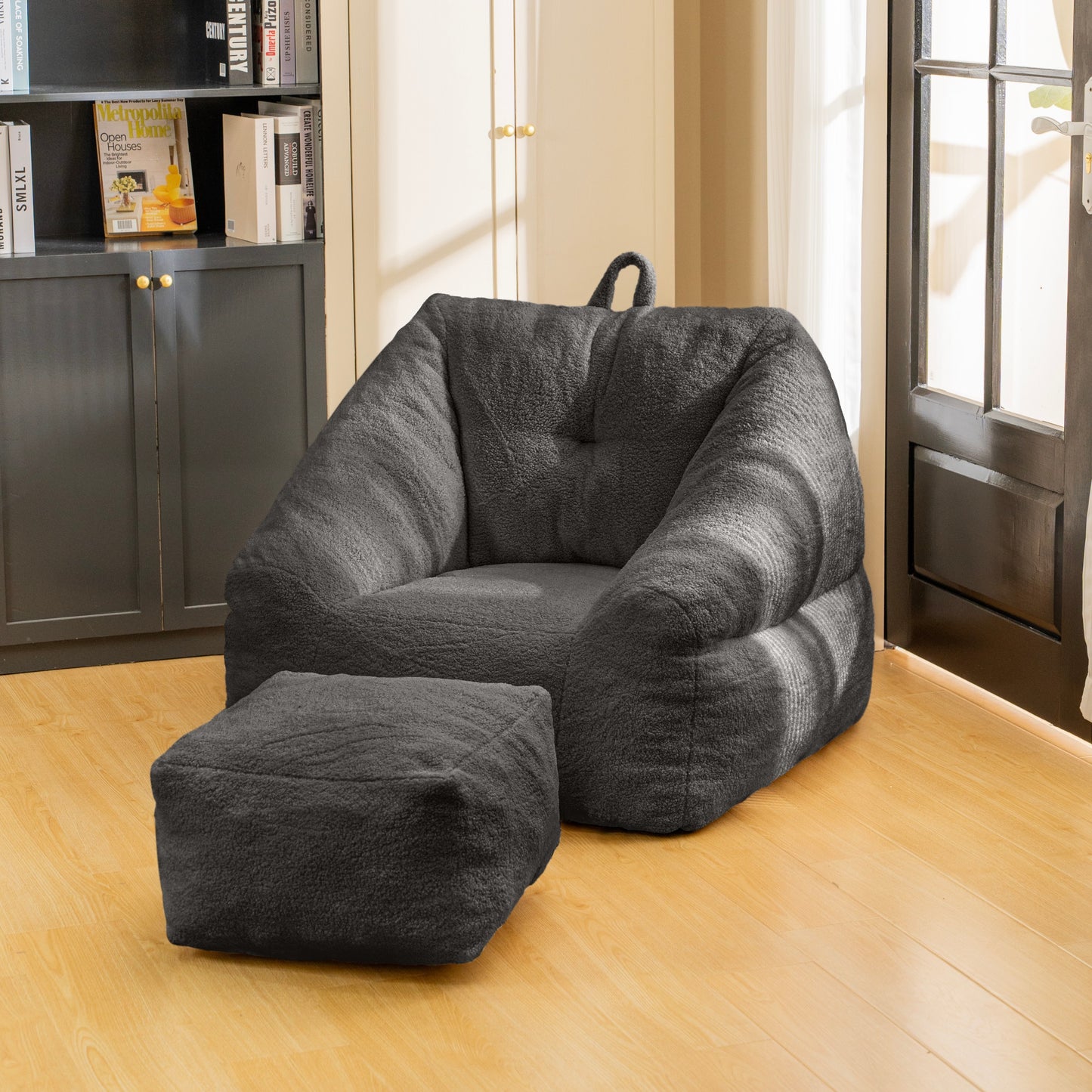 Bean Bag Chair with Filler, Bean Bag Sofa with Tufted Soft Stuffed Filling, Fluffy and Lazy Sofa, Comfy Cozy BeanBag Chairs with Memory Foam for Dorm, Apartment, Living Room, BLACK