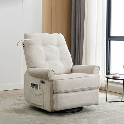 Reclining Chair 270 Degree Swivel Recliner Chairs with USB Port, Side Pocket and Touch Sensitive Lamp for Living Room, Bedroom, Cream