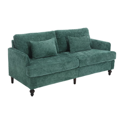 Mid Century Modern chenille Fabric Loveseat sofa, 2-Seat Upholstered Loveseat Sofa Modern Couch for Living Room,Brown wood feet sofa for Bedroom, Reading (Emerald Chenille)