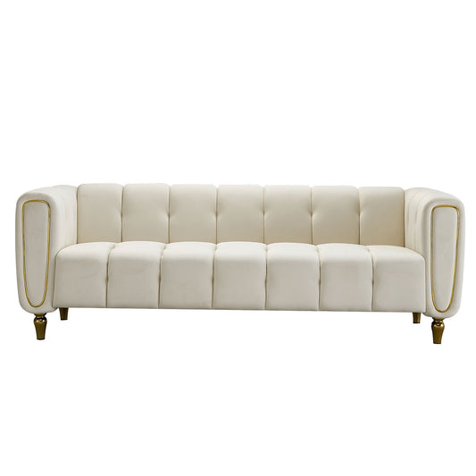 Modern Velvet Sofa 83.07 inch for Living Room Beige Color