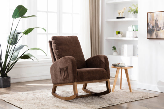 Rocking Chair, Modern Glider Chair, Recliner Armchair with Wood Legs and Side Pocket, Nursery Rocking Accent Chair with High Back for Living Room Bedroom (Coffee linen)