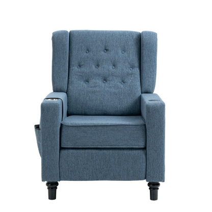 Arm Pushing Recliner Chair, Modern Button Tufted Wingback Push Back Recliner Chair, Living Room Chair Fabric Pushback Manual Single Reclining Sofa Home Theater Seating for Bedroom,Navy Blue