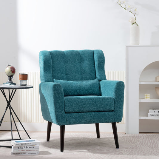 Modern Accent Chair Upholstered Foam Filled Living Room Chairs Comfy Reading Chair Mid Century Modern Chair with Chenille Fabric Lounge Arm Chairs Armchair for Living Room Bedroom (Teal)