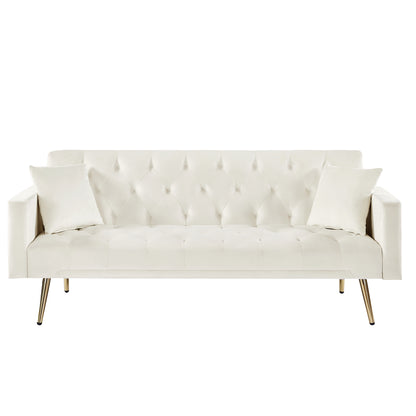 Cream White Convertible Folding Futon Sofa Bed, Sleeper Sofa Couch for Compact Living Space.