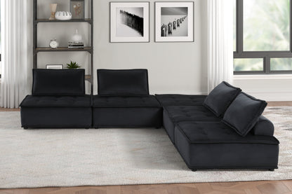 120" Black Velvet 5 Pc Sectional Sofa