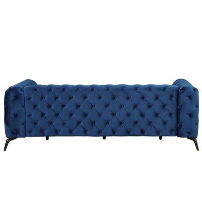 85.5" Velvet Upholstered Sofa with Sturdy Metal Legs,Modern Sofa Couch with Button Tufted Back, 3 Seater Sofa Couch for Living Room,Apartment,Home Office,Blue