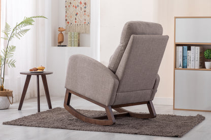 Rocking Chair, Modern Glider Chair, Recliner Armchair with Wood Legs and Side Pocket, Nursery Rocking Accent Chair with High Back for Living Room Bedroom (Grey linen)