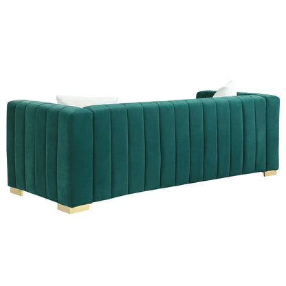 A modern channel sofa take on a traditional Chesterfield,Dark Green color,3 Seater