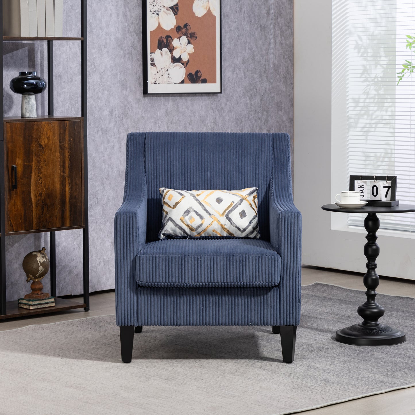 Modern Accent Chair,Upholstered Armchair with Scooped Arms for Bedroom,Apartment,Studio,Office,Waiting Room(Blue Corduroy)