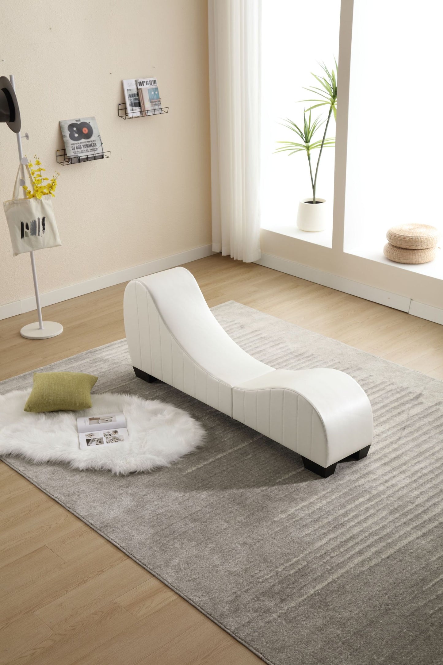 Yoga Chaise Lounge Collection for Stretching & Relaxation Modern Faux Leather Curved Sofa, Modern Faux Leather Curved Sofa, Living Room Bedroom Accent