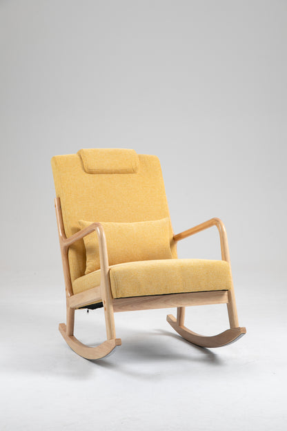 Rocking Chair Upholstered Fabric Rocking Armchair Indoor with High Backrest Glider Chairs and Lumbar Pillow for Living Room