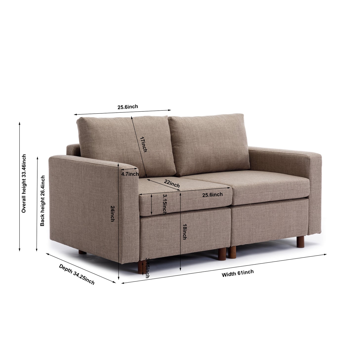 2 Seat Module Sectional Sofa Couch With 2 Ottoman for living room,Seat Cushion and Back Cushion Non-Removable and Non-Washable,Brown