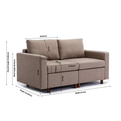 2 Seat Module Sectional Sofa Couch With 2 Ottoman for living room,Seat Cushion and Back Cushion Non-Removable and Non-Washable,Brown