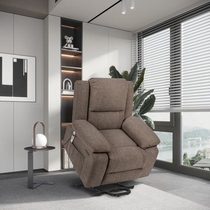 Electric Power Recliner Chair With Massage For Elderly,Remote Control Multi-function Lifting, Timing, Cushion Heating Chair With Side Pocket Brown