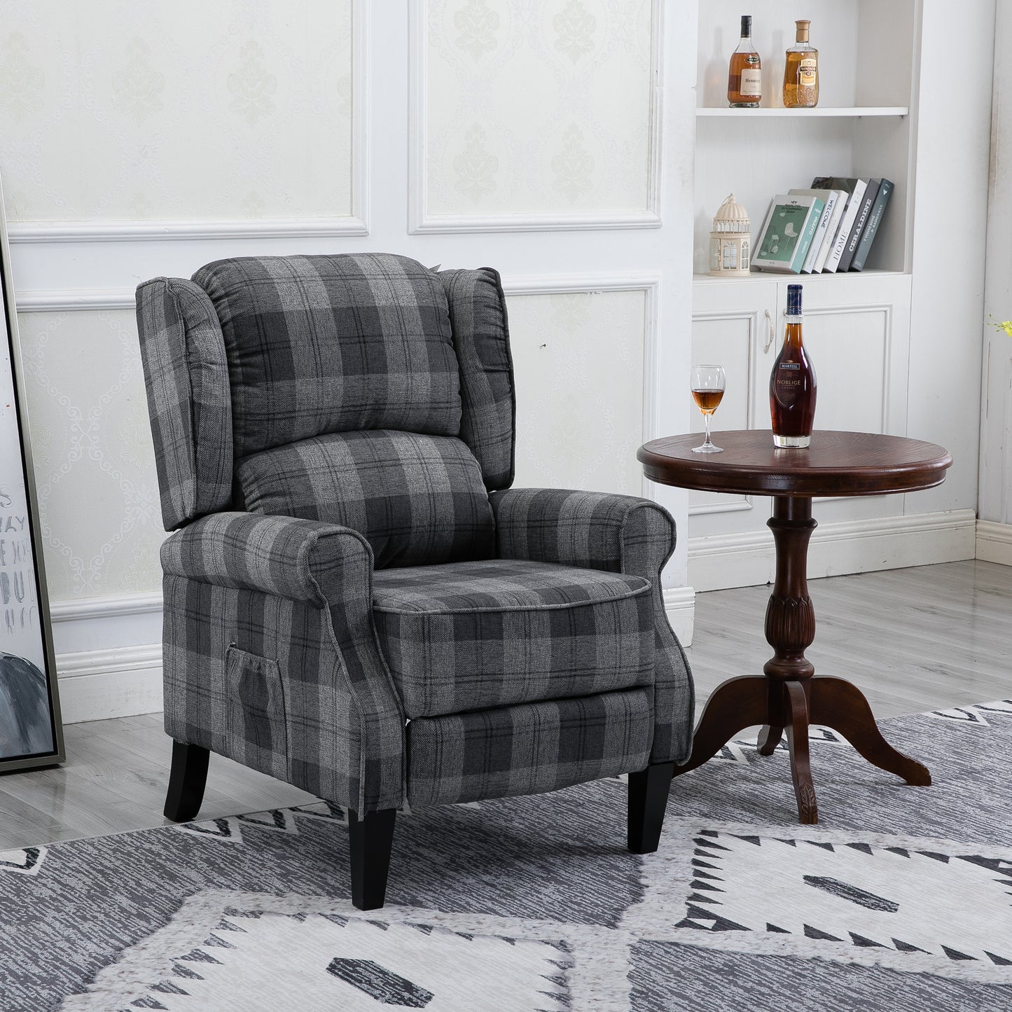 Armchair Sofa Comfortable Upholstered leisure chair / Recliner Chair for Living Room(Grey Check)