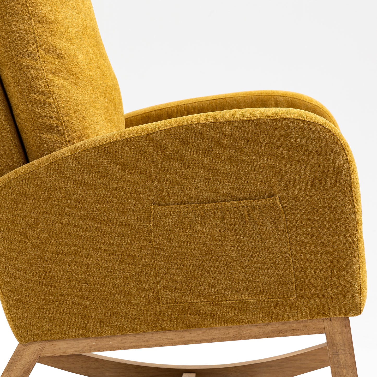 Rocking Chair, Modern Glider Chair, Recliner Armchair with Wood Legs and Side Pocket, Nursery Rocking Accent Chair with High Back for Living Room Bedroom (Mustard Yellow linen)