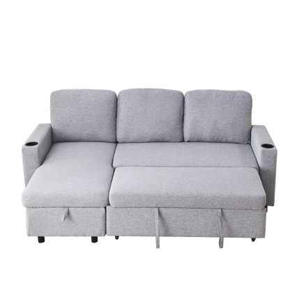 78.7"Comfortable Linen L-Shaped Combo Sofa Sofa Bed, Living Room Furniture Sets for Tight Spaces, Reversible Sleeper Combo Sofa with Pullout Bed,Reversible Sofa Bed for Living Room, Office, Apartmen