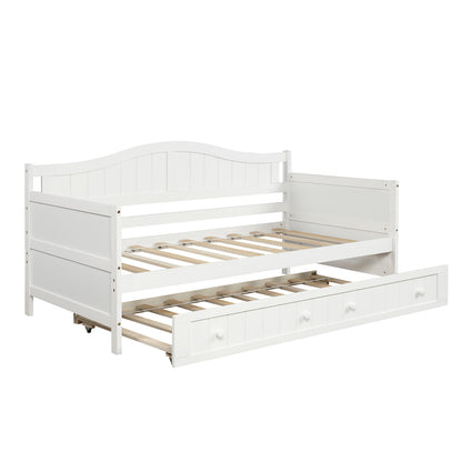 Wooden Daybed with Trundle Bed, Sofa Bed for Bedroom Living Room,White