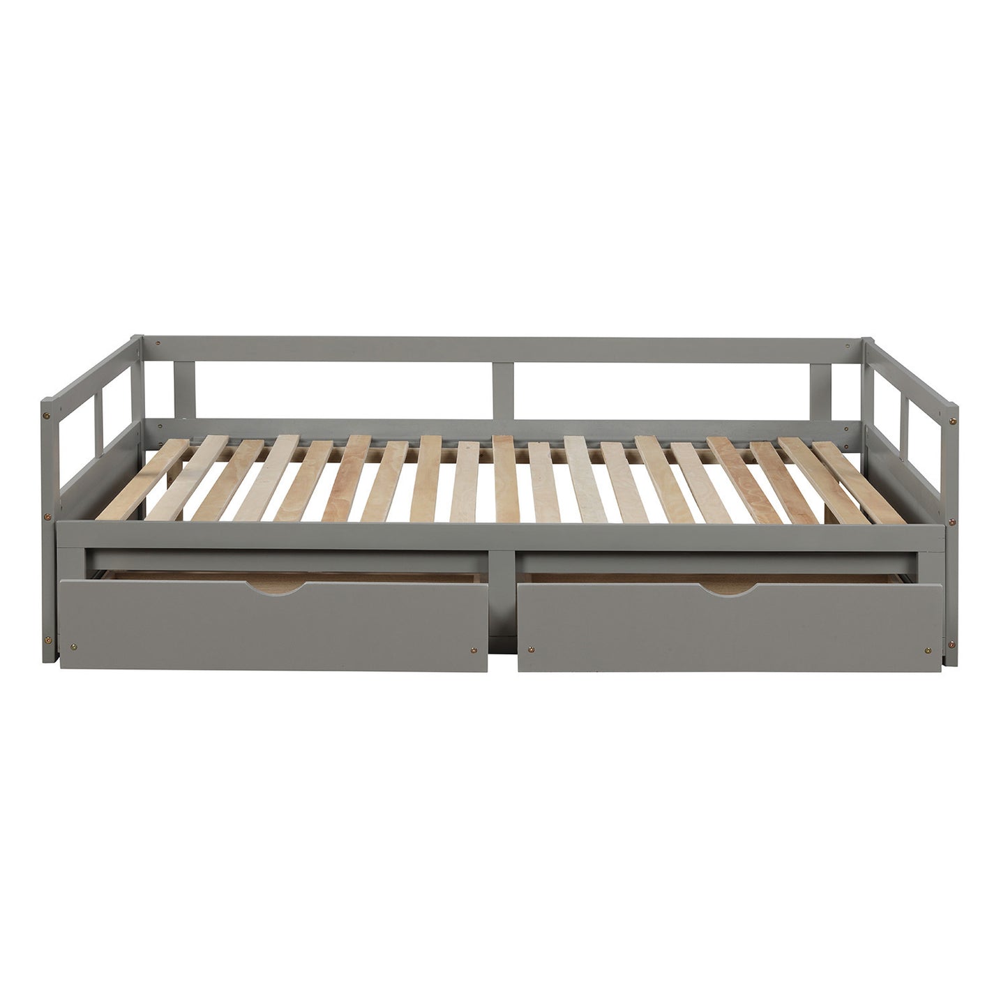 Wooden Daybed with Trundle Bed and Two Storage Drawers, Extendable Bed Daybed,Sofa Bed for Bedroom Living Room, Gray