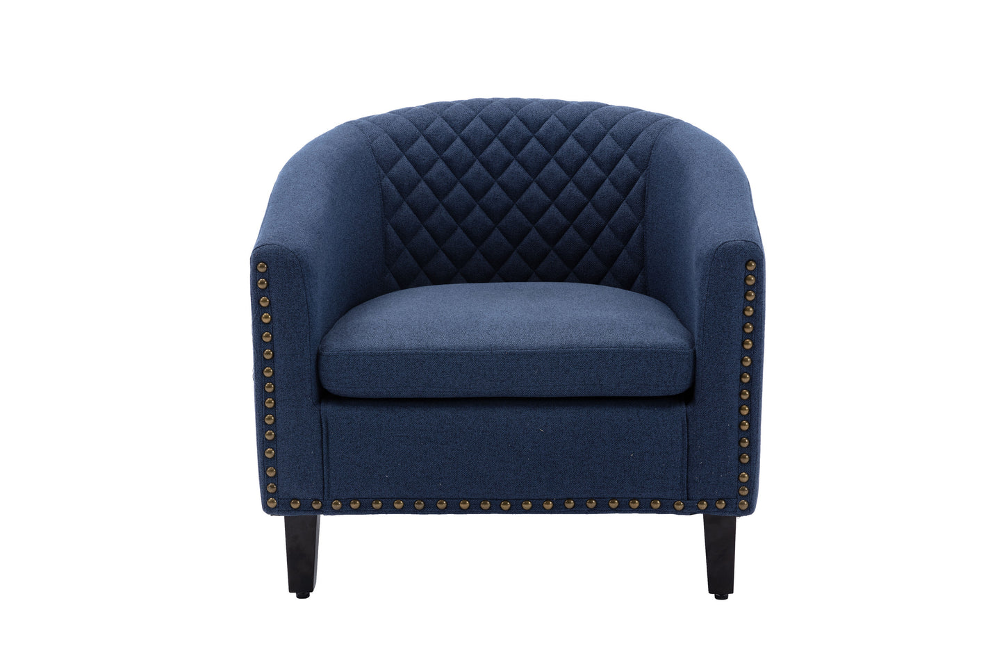 Barrel Chairs with Soft Padded Armrest, Club Chairs with nailheads and solid wood legs for Living Room Bedroom Waiting Room (Navy linen)