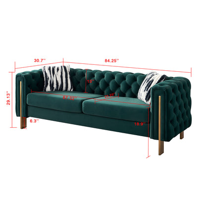 Modern Tufted Velvet Living Room Sofa, 84.25''W Couch,Green