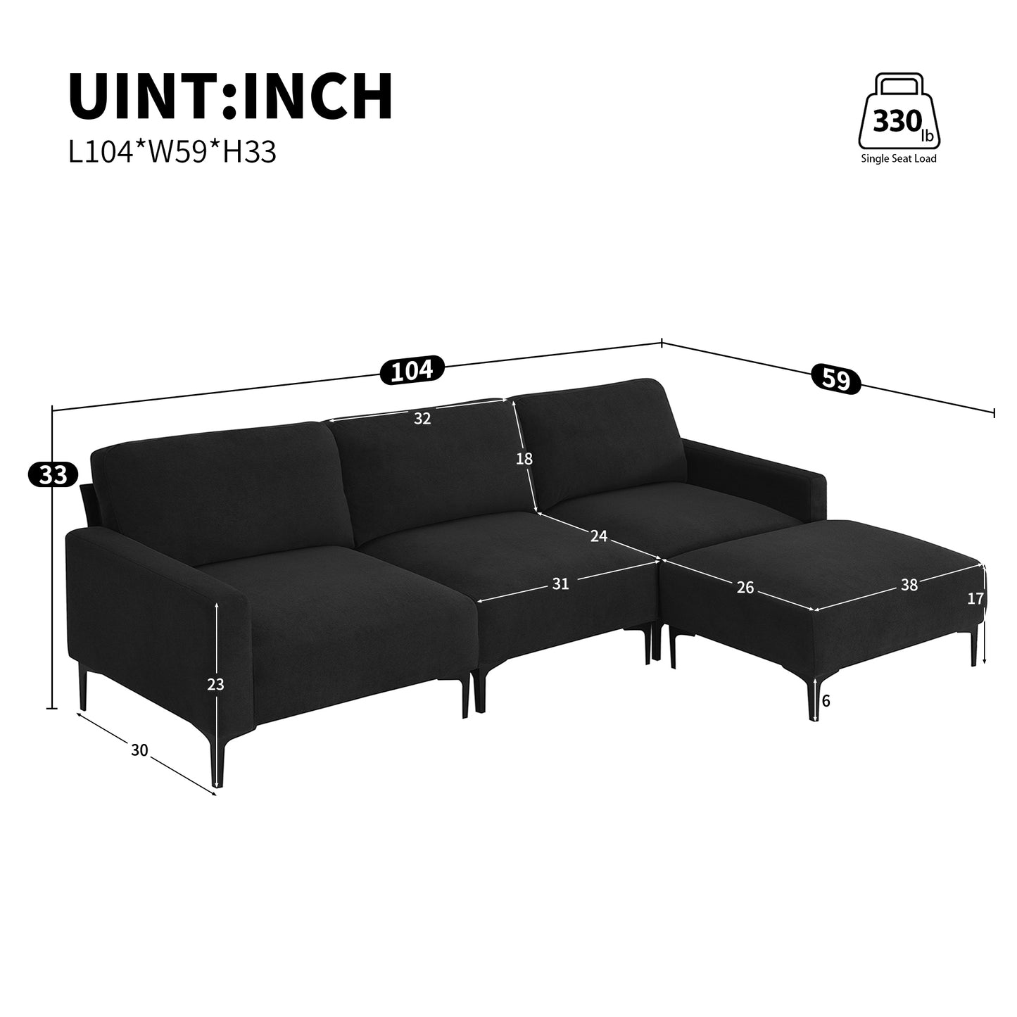 103.5*59" Modern L-shaped Sectional Sofa, 4-seat Velvet Fabric Couch Set with Convertible Ottoman,Freely Combinable Sofa for Living Room, Apartment, Office,Apartment,2 Colors