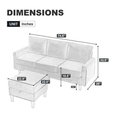 Upholstered Sectional Sofa Couch, L Shaped Couch With Storage Reversible Ottoman Bench 3 Seater for Living Room, Apartment, Compact Spaces, Fabric Beige