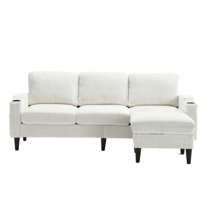 Sofa for three, solid wood frame, Chenille fabric, side pocket, with two cup holders, footstool with storagestorage sofa /Living room sofa cozy sectional sofa