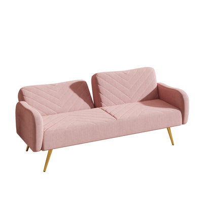 70.47" Pink Fabric Double Sofa with Split Backrest and Two Throw Pillows,Suitable for living room, apartment, home office