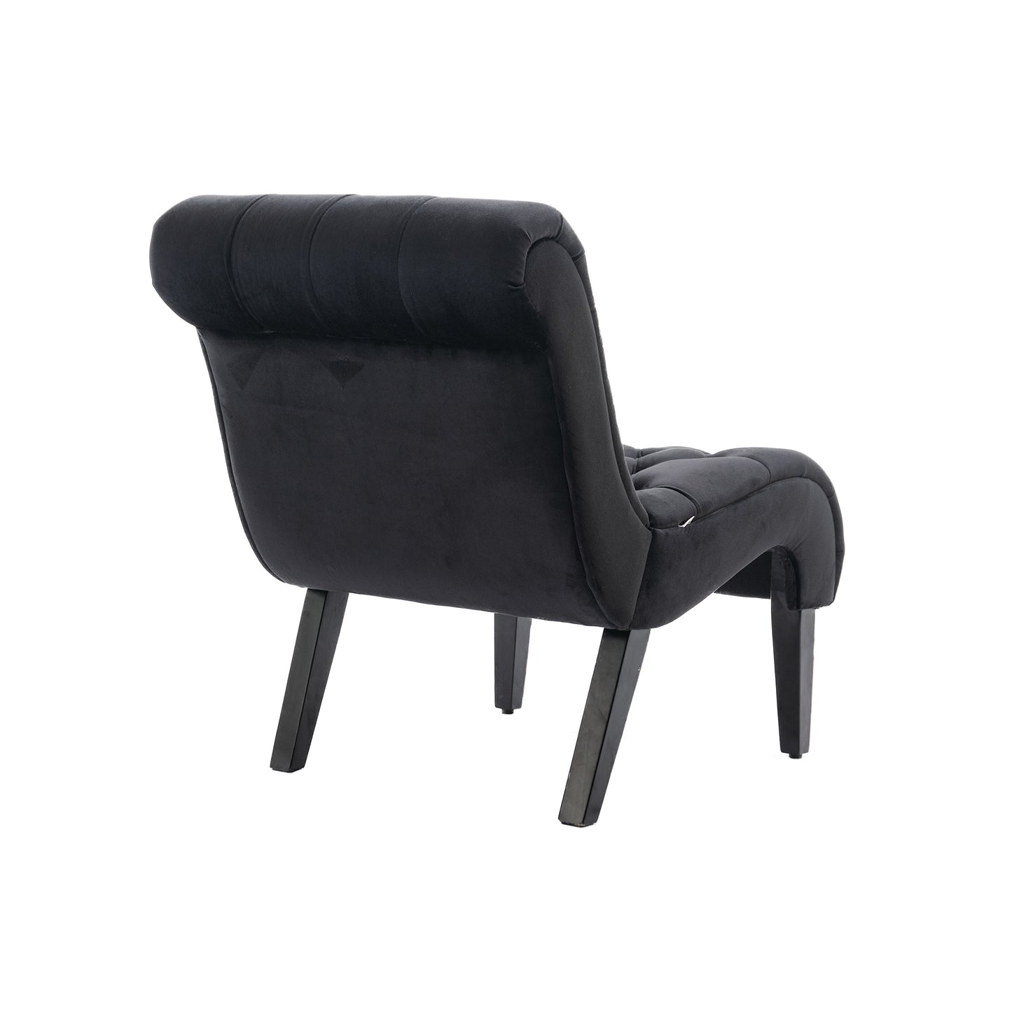 Modern Velvet Armless Accent Living Room Chair / Leisure Chair,Upholstered Fabric Button Comfortable Chair with Wooden Legs for Bedroom, Living Room, Office (Black Velvet)