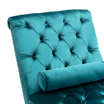 Velvet Chaise Lounge Indoor,Button-Tufted Upholstered Chaise Lounge Chair with Pillow for Bedroom Living Room Office (Teal Velvet)