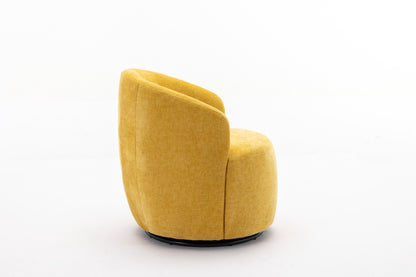 037-Chenille Fabric Swivel Accent Armchair Barrel Chair With Black Powder Coating Metal Ring,Yellow