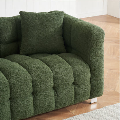 Green teddy fleece sofa 80 "discharge in living room bedroom with two throw pillows hardware foot support