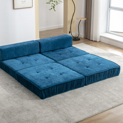 Folding Sofa Bed, Futon Sleeper Chair, Convertible Chair Floor Couch & Sleeping Mattress for Living Room, Guest Room, Home Office, Apartment, Small space, Bed, Removable Back Cushion, Blue, 1 Seat