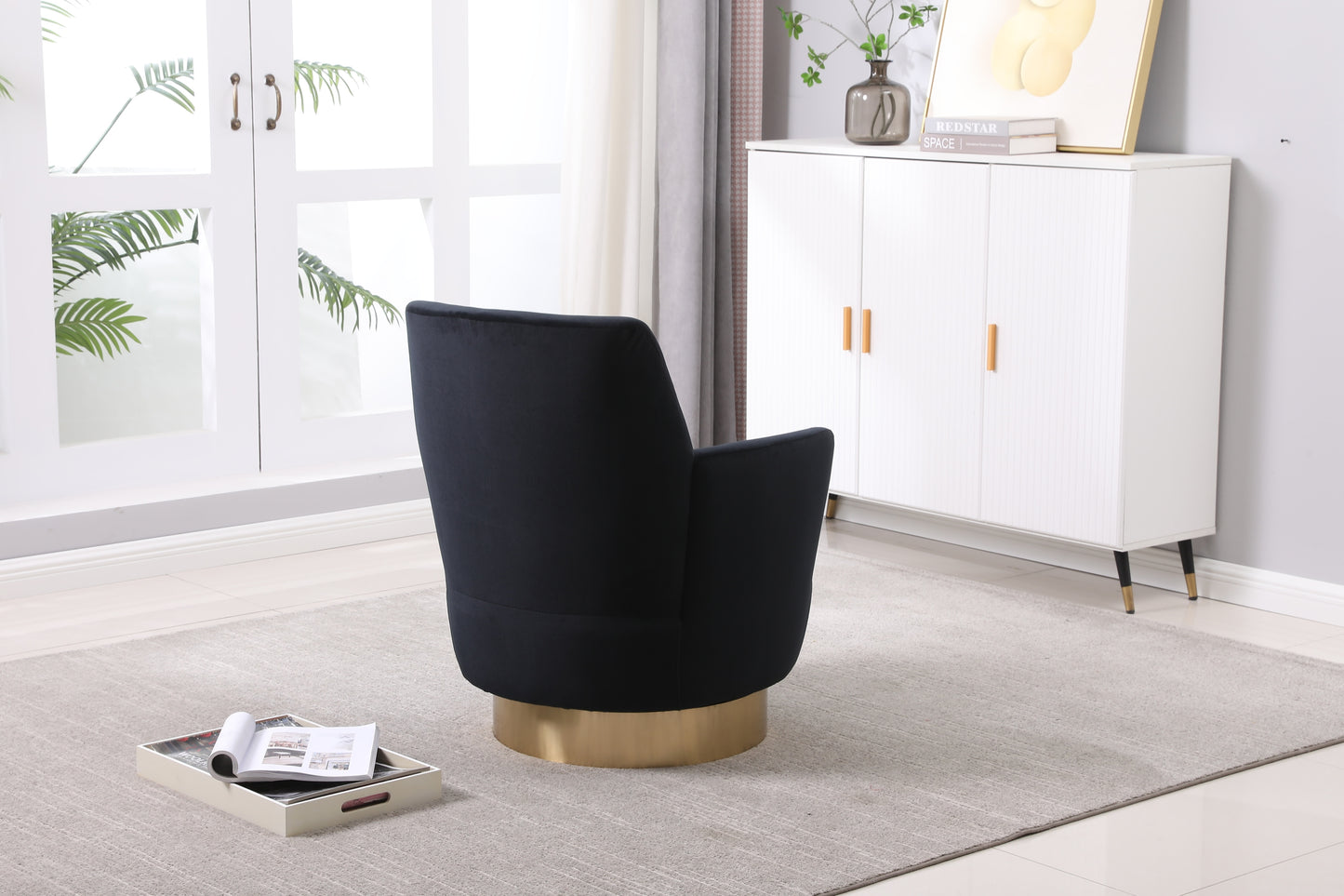 Velvet Swivel Barrel Chair, Swivel Accent Chairs Armchair for Living Room, Reading Chairs for Bedroom Comfy, Round Barrel Chairs with Gold Stainless Steel Base