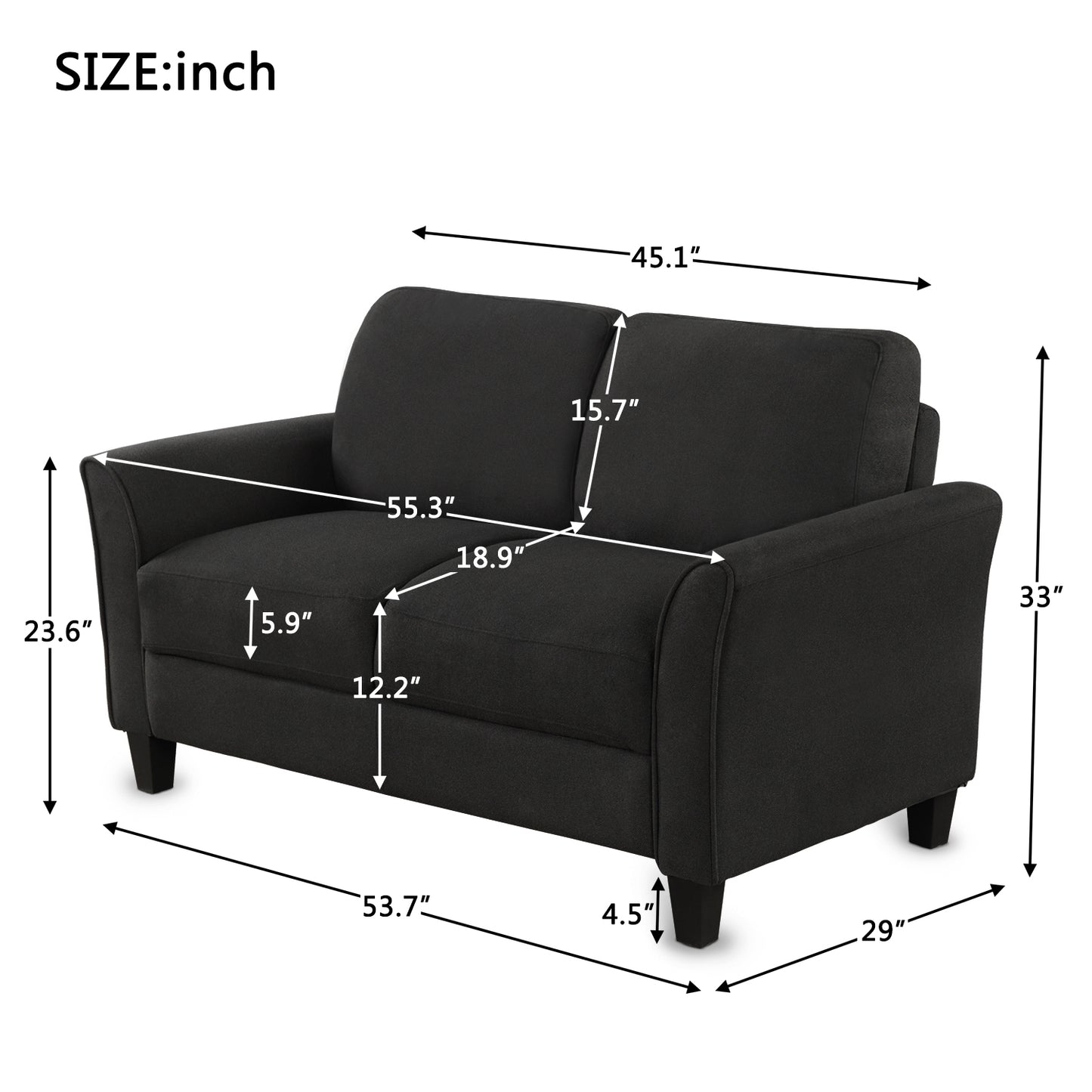 Living Room Furniture Love Seat Sofa Double Seat Sofa (Loveseat Chair)(Black)