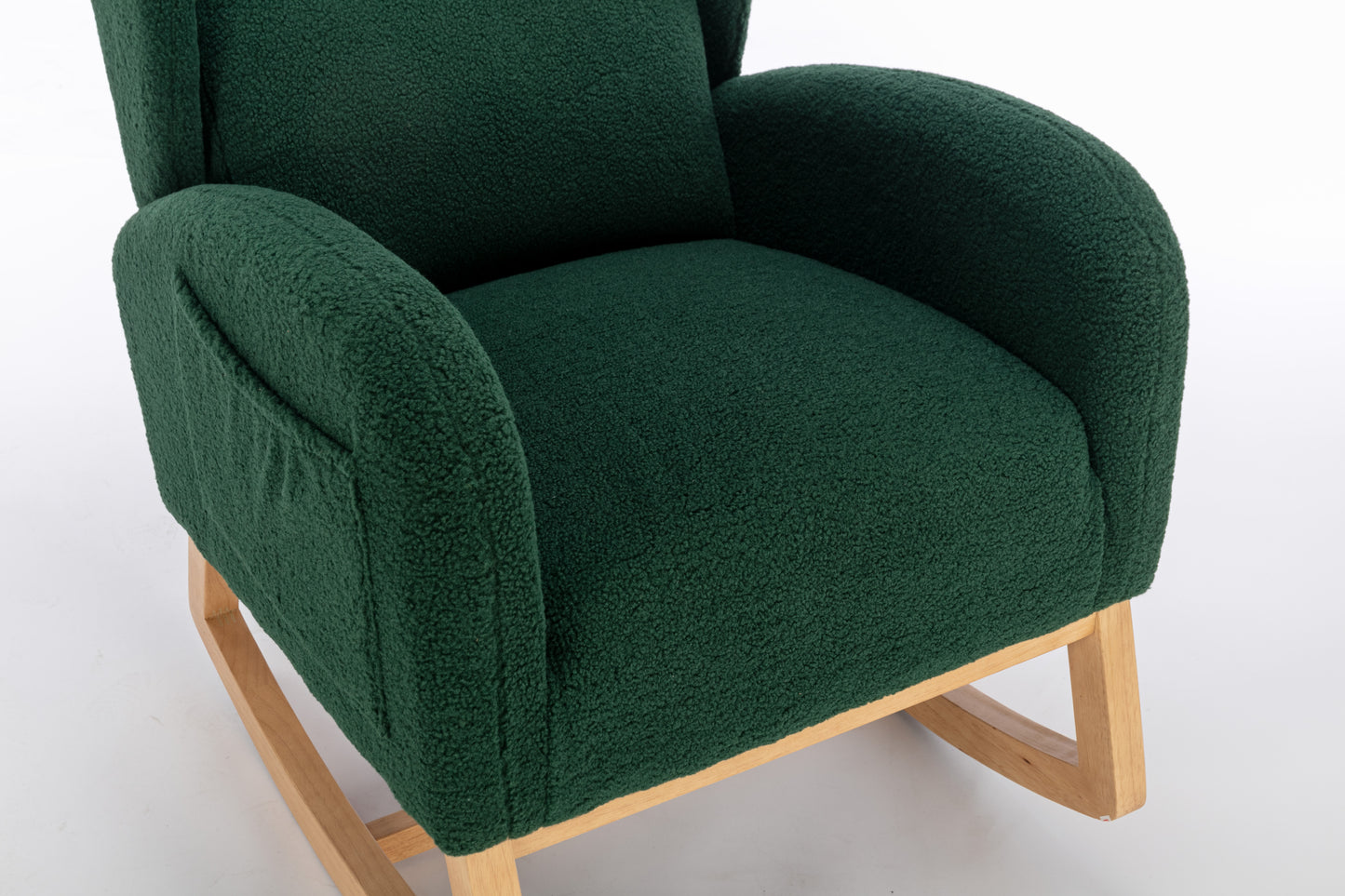 049-Teddy Fabric Rocking Chair With Packet Wood Legs,Green