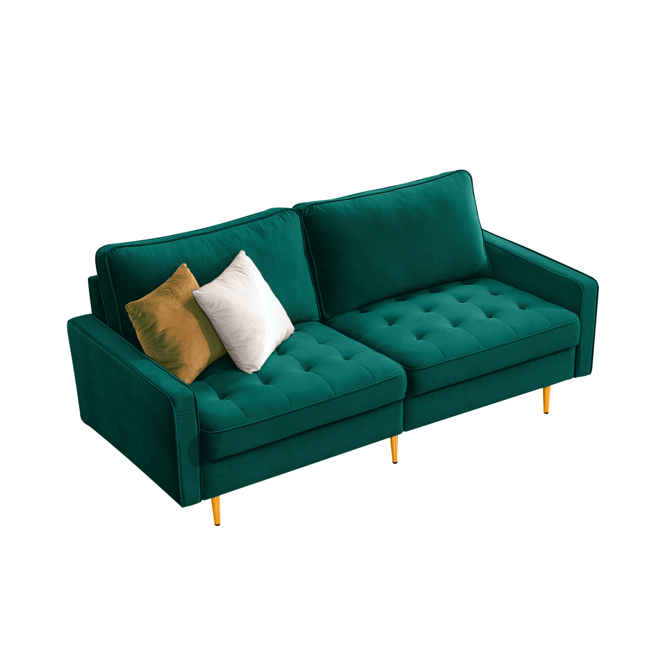 70'' Modern button tufted sofa with 2 throw pillows for living room,Emerald