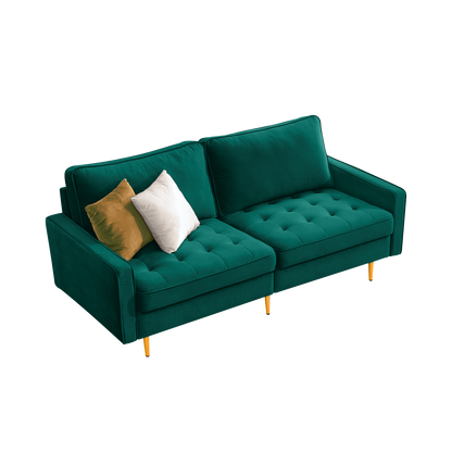 70'' Modern button tufted sofa with 2 throw pillows for living room,Emerald