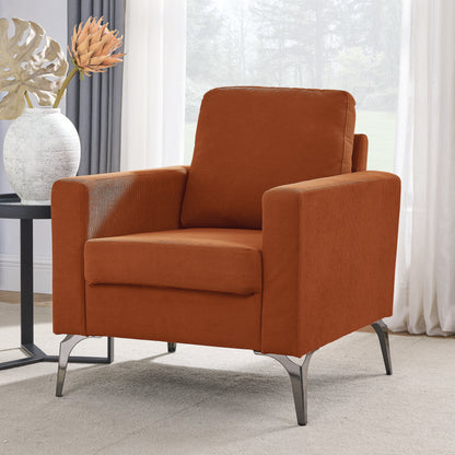 Sofa Chair,with Square Arms and Tight Back,Corduroy Orange