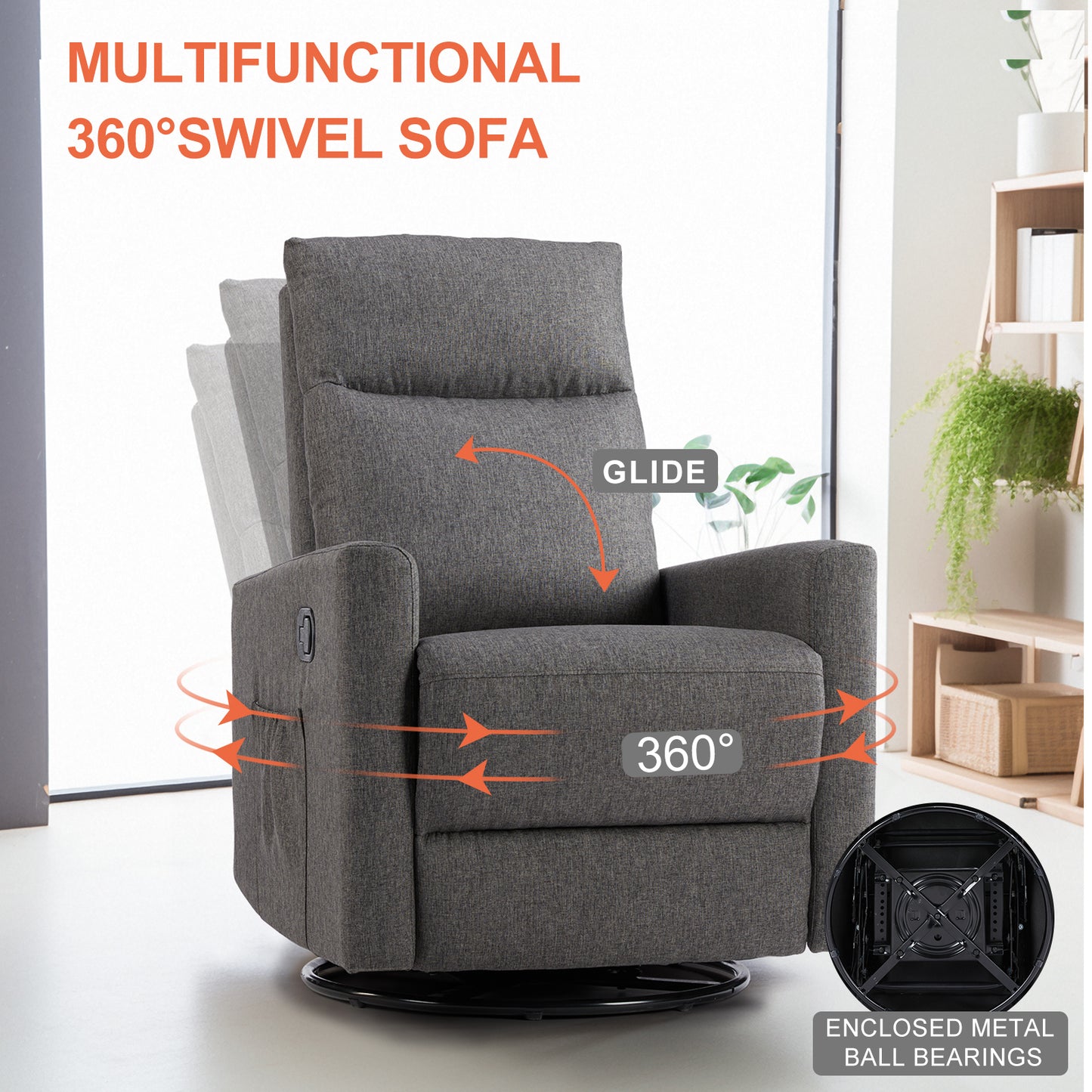 Manual Recliner Chair Winback Single Sofa,Grey