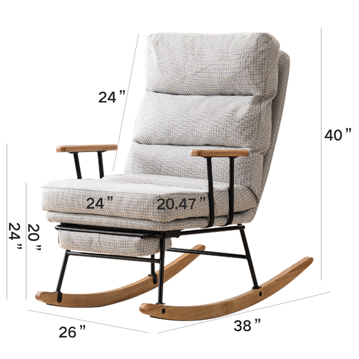 Modern Teddy Gliding Rocking Chair with High Back, Retractable Footrest, and Adjustable Back Angle for Nursery, Living Room, and Bedroom