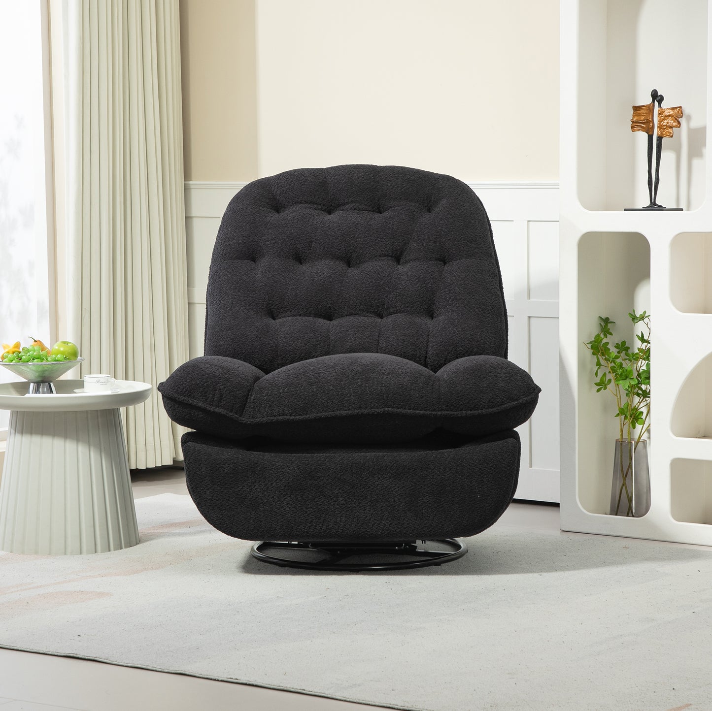 360° Swivel Recliner Adjustable Chair Chenille Glider Swivel Reclining Sofa Chair with Black Metal Round Base - Black