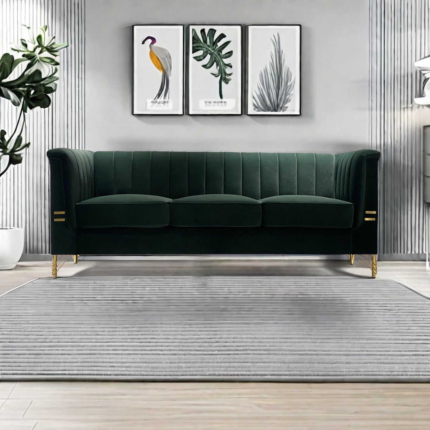 82.67'' W Velvet Sofa, Mid-Century Sofa Furniture Chesterfield Couch for Living Room (Sofa, Green)